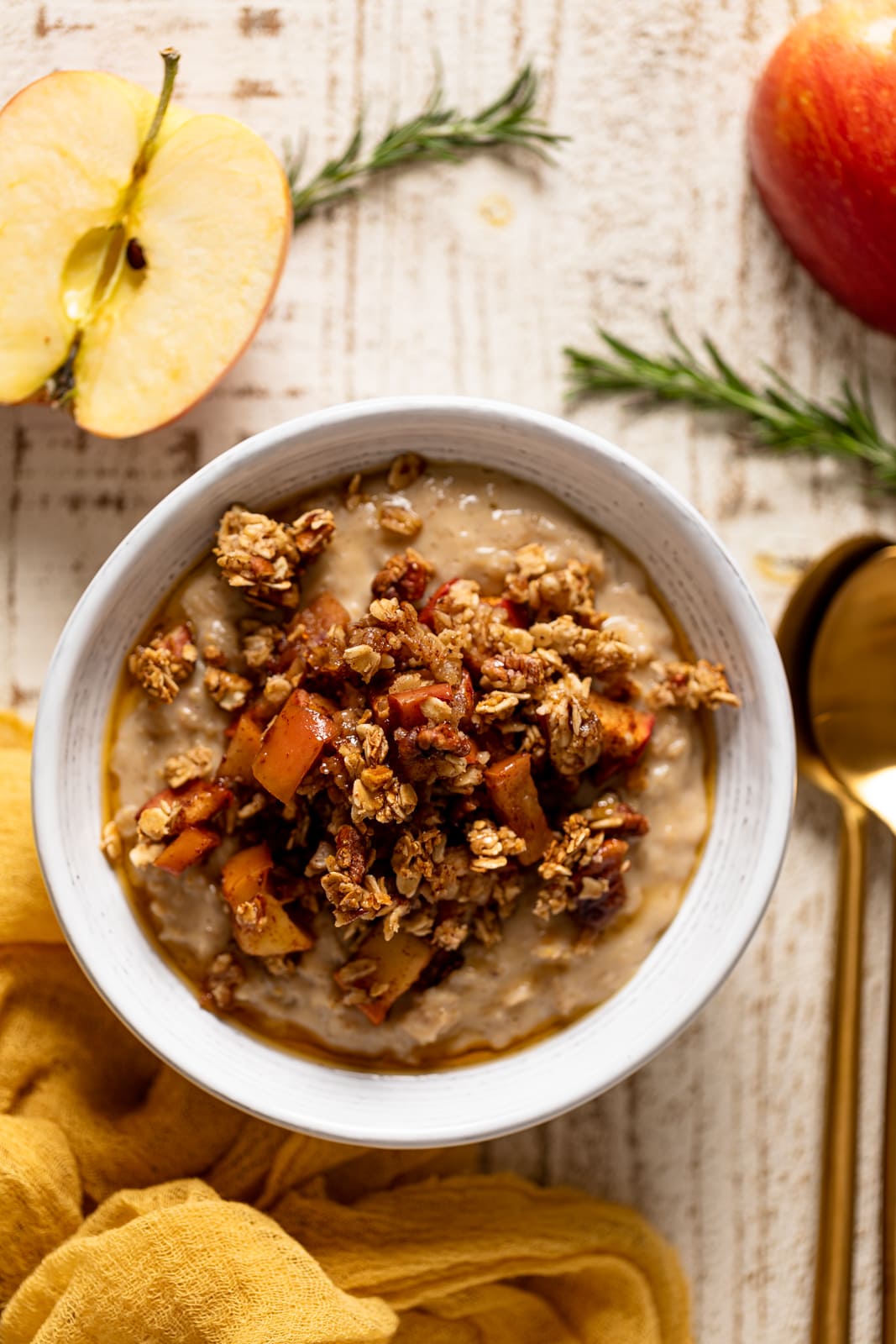 Overhead shot of a bowl of Breakfast Apple Crumble Oatmeal