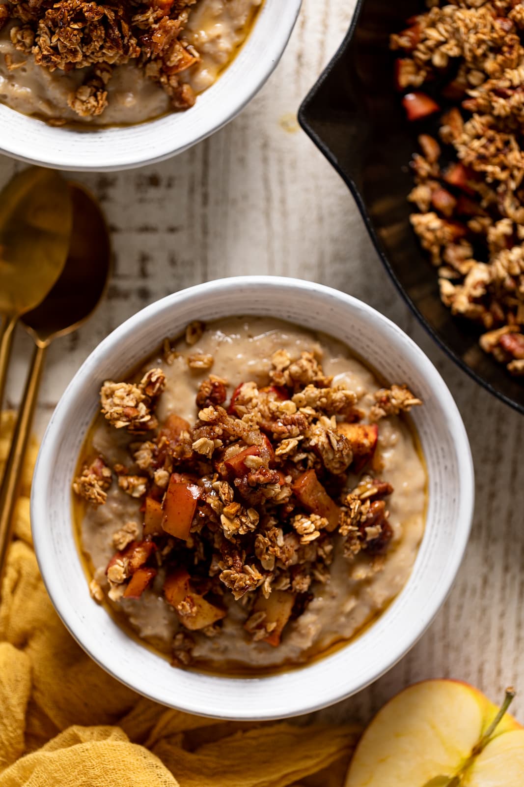 Overhead shot of a bowl of Breakfast Apple Crumble Oatmeal