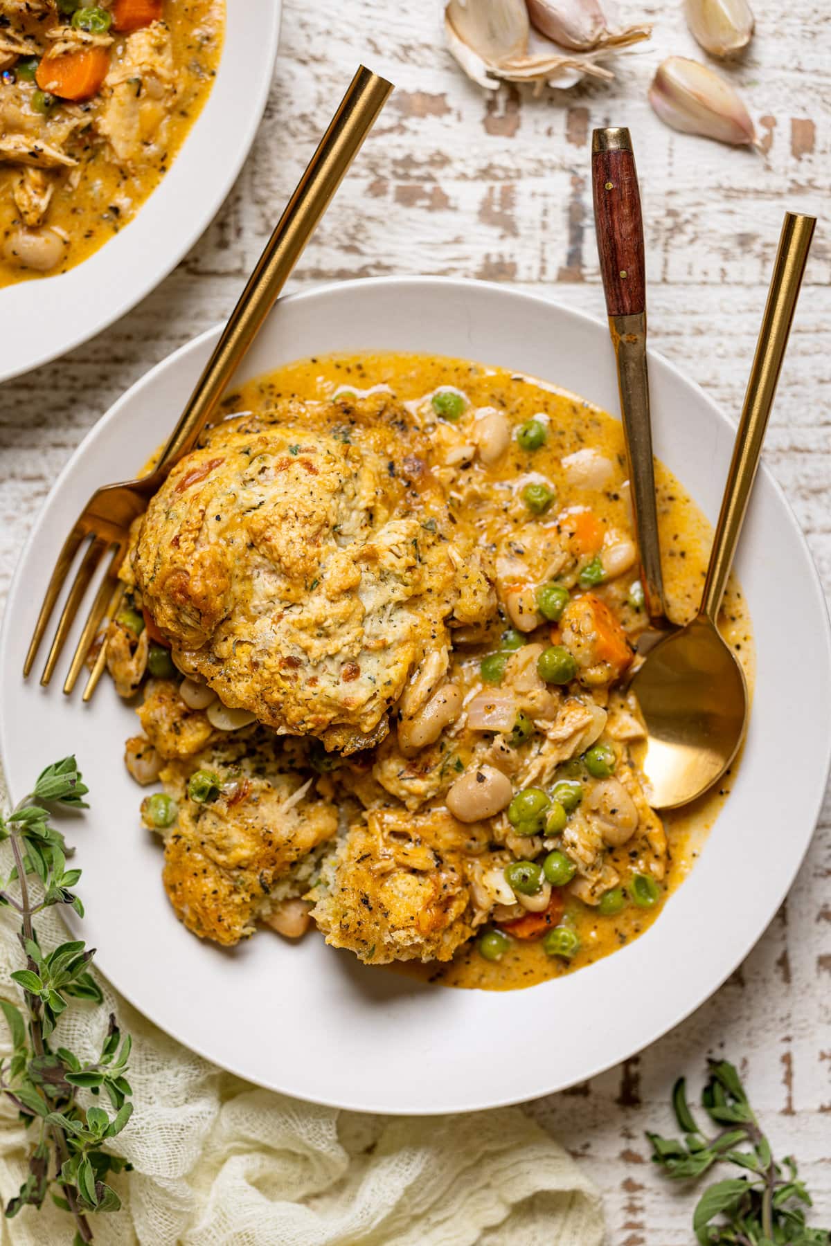 Plate of Chicken Pot Pie with Cheddar Herb Biscuits