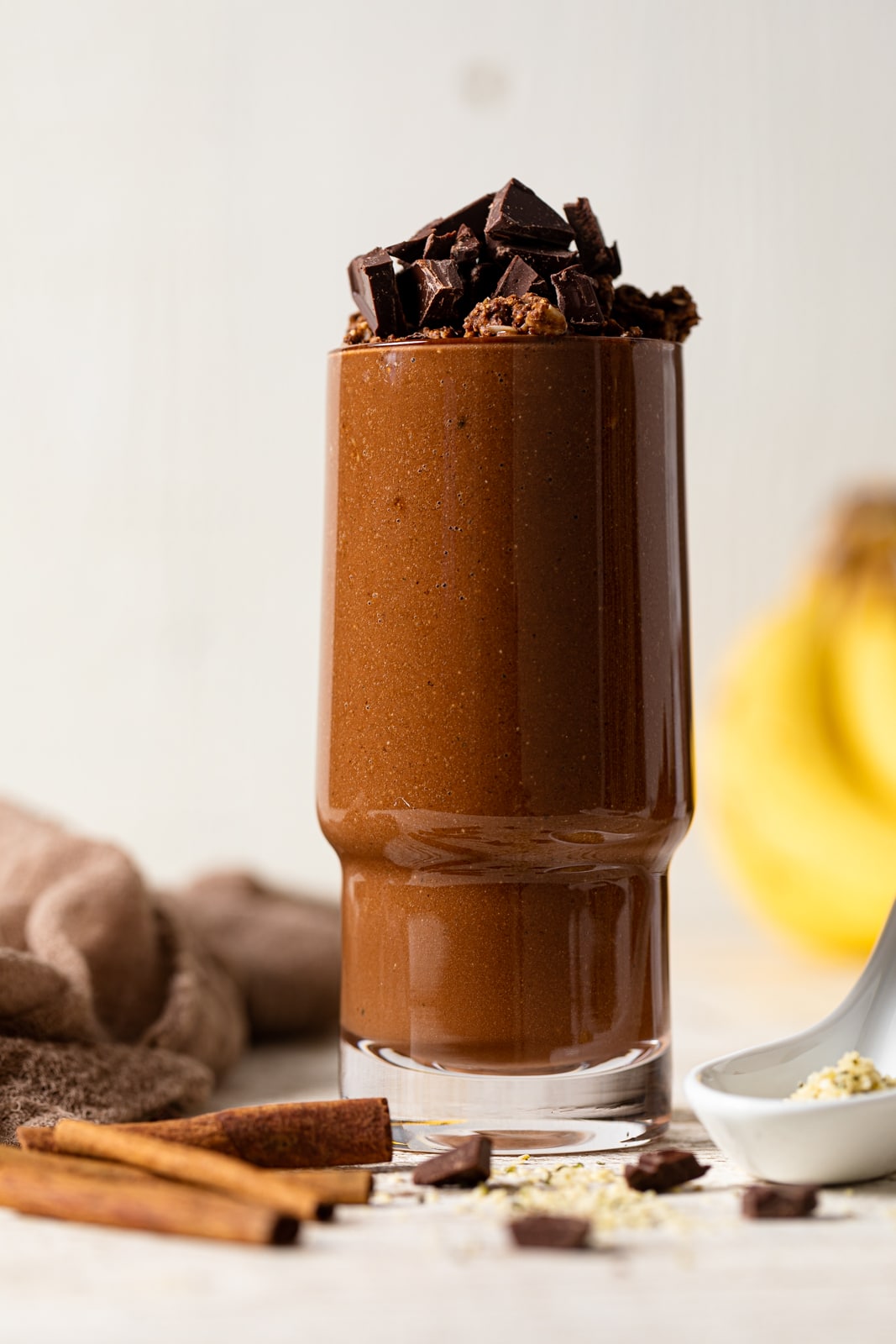 Chocolate Banana Smoothie with Espresso topped with chocolate pieces