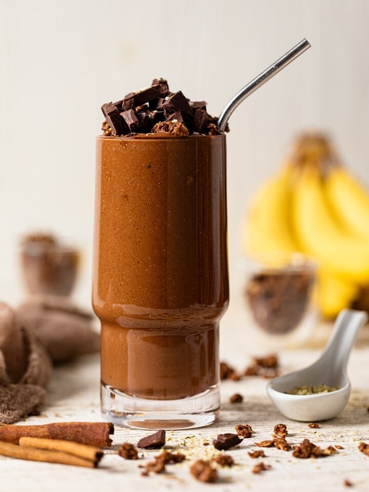 Chocolate Banana Smoothie with Espresso in a tall glass