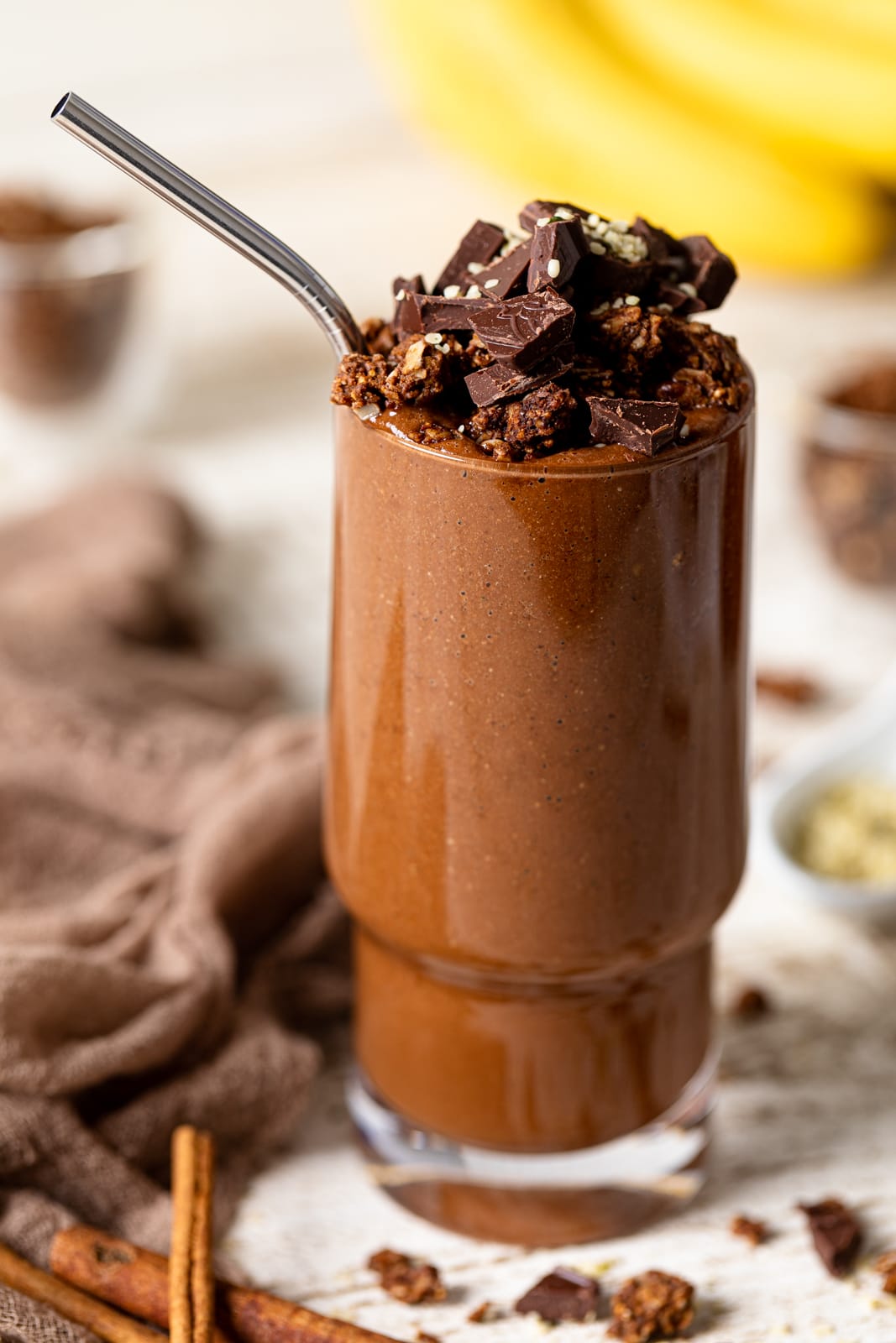 Chocolate Banana Smoothie with Espresso topped with chocolate pieces