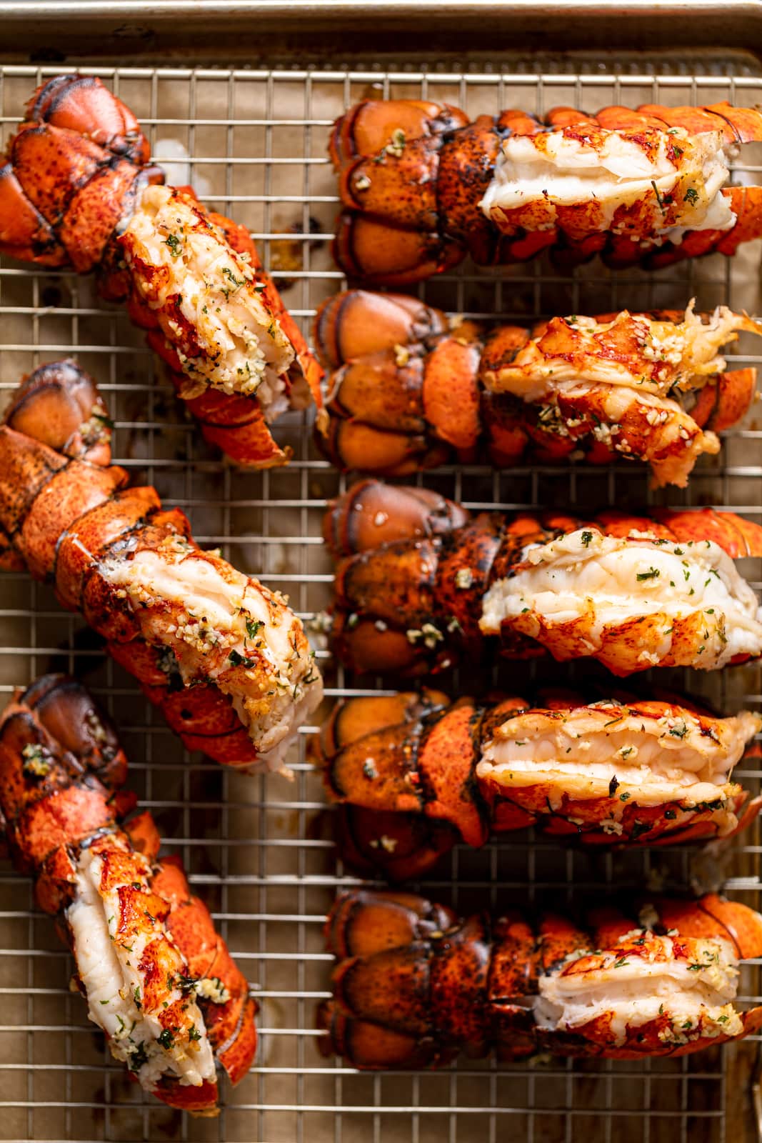 Lobster tails on a wire rack