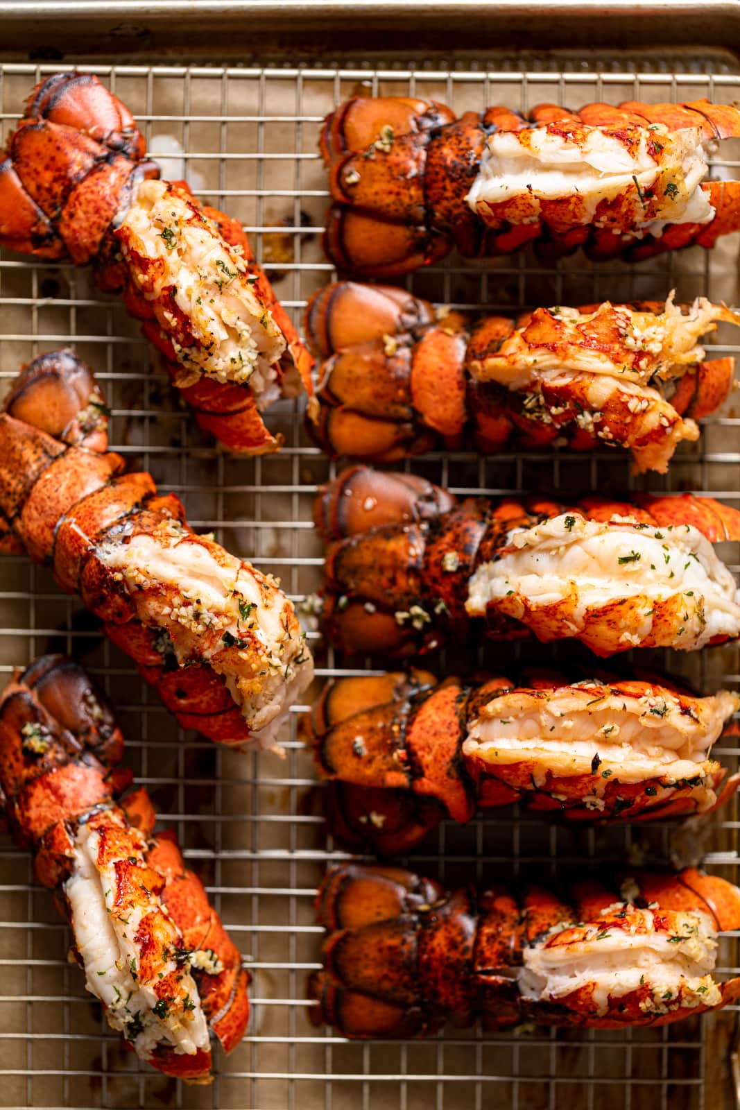 Lobster tails on a wire rack