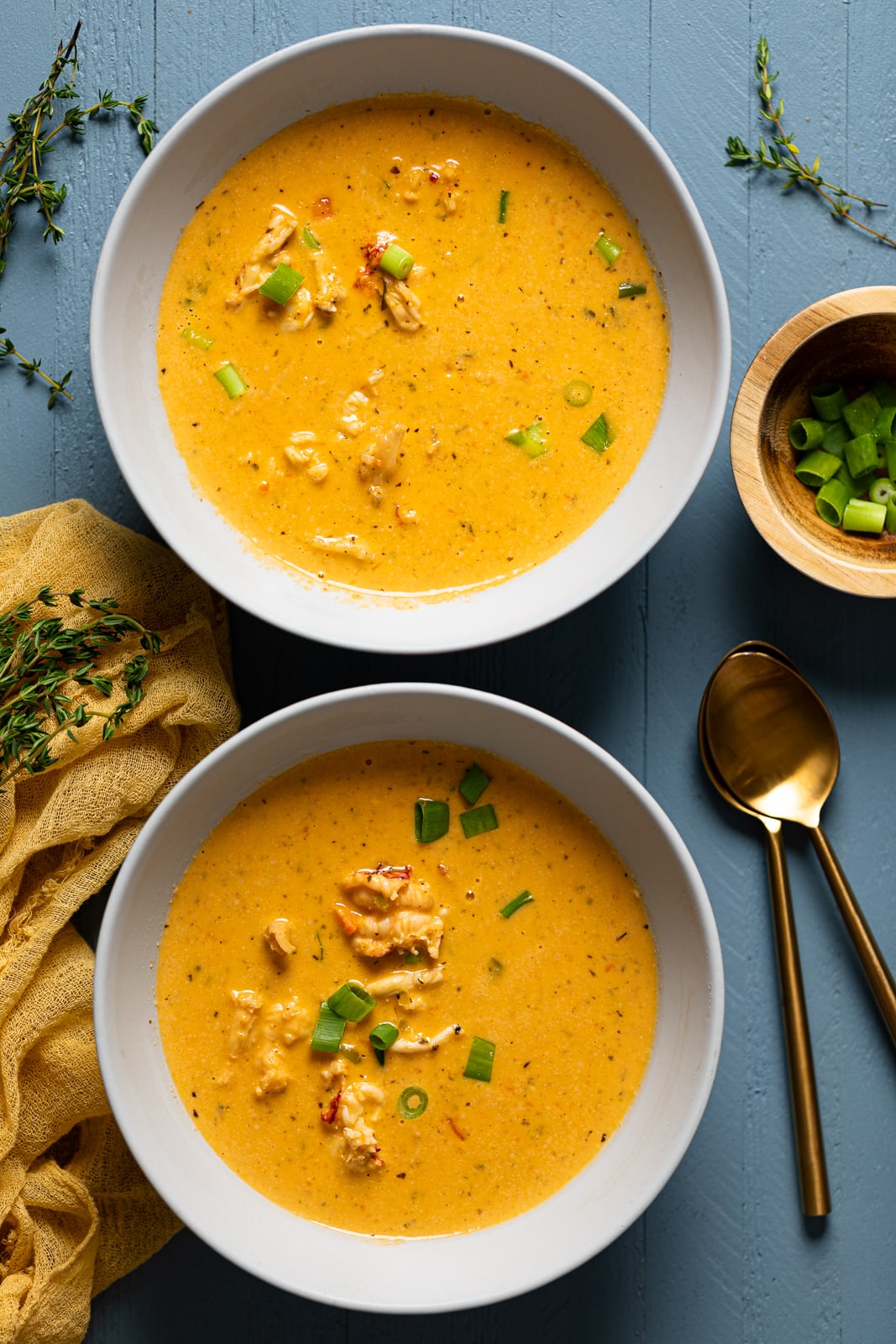 Two bowls of Creamy Lobster Bisque