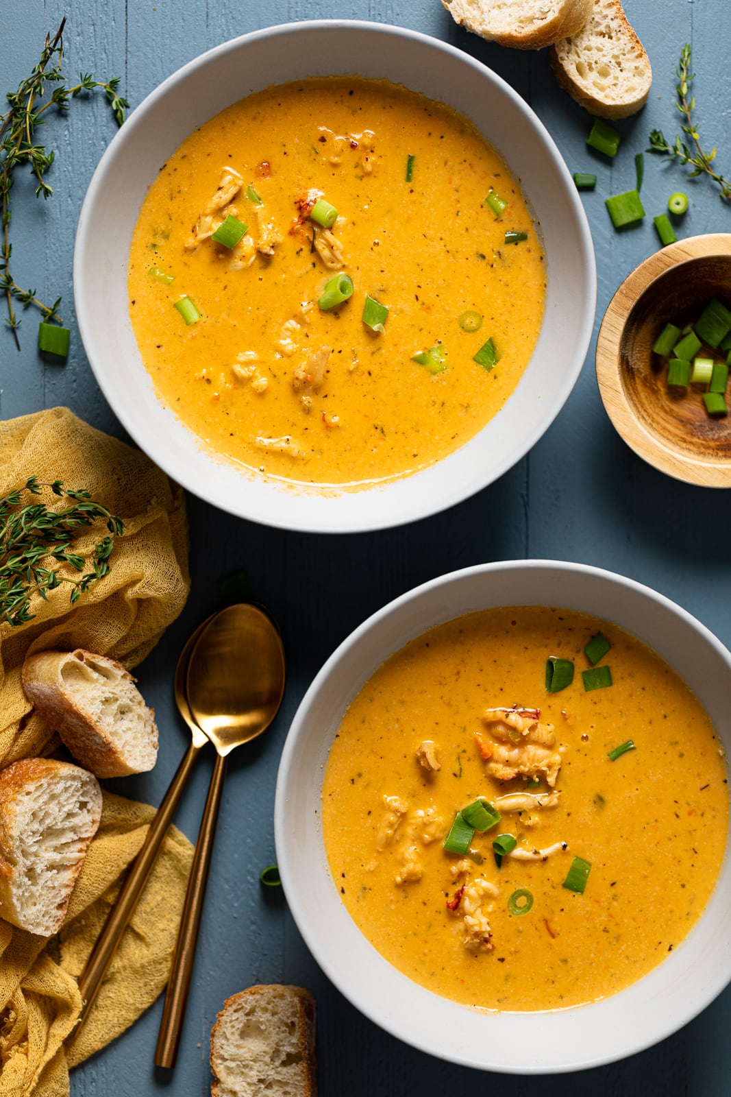 Two bowls of Creamy Lobster Bisque