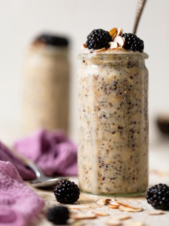 Glass jar of Protein Overnight Quinoa