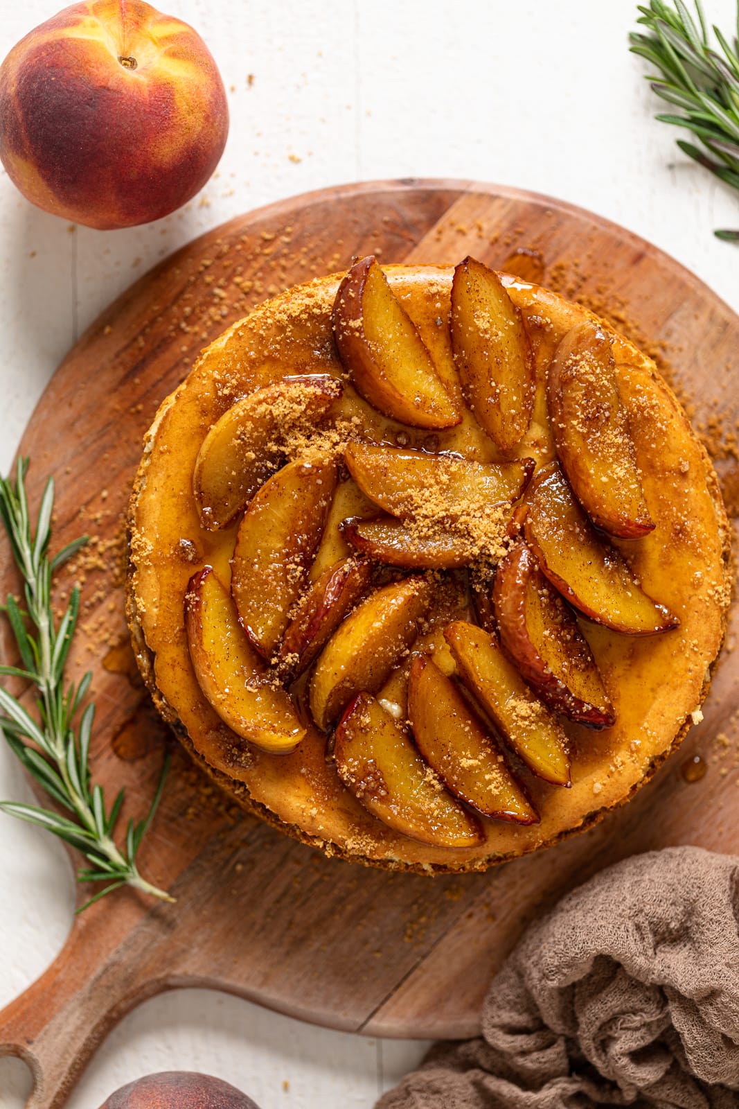 Overhead shot of a Southern Peach Cobbler Cheesecake