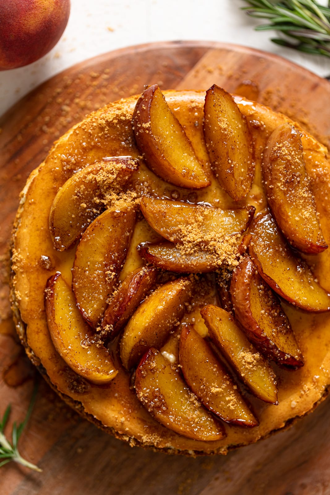 Closeup of a Summer Dessert Peach Cheesecake