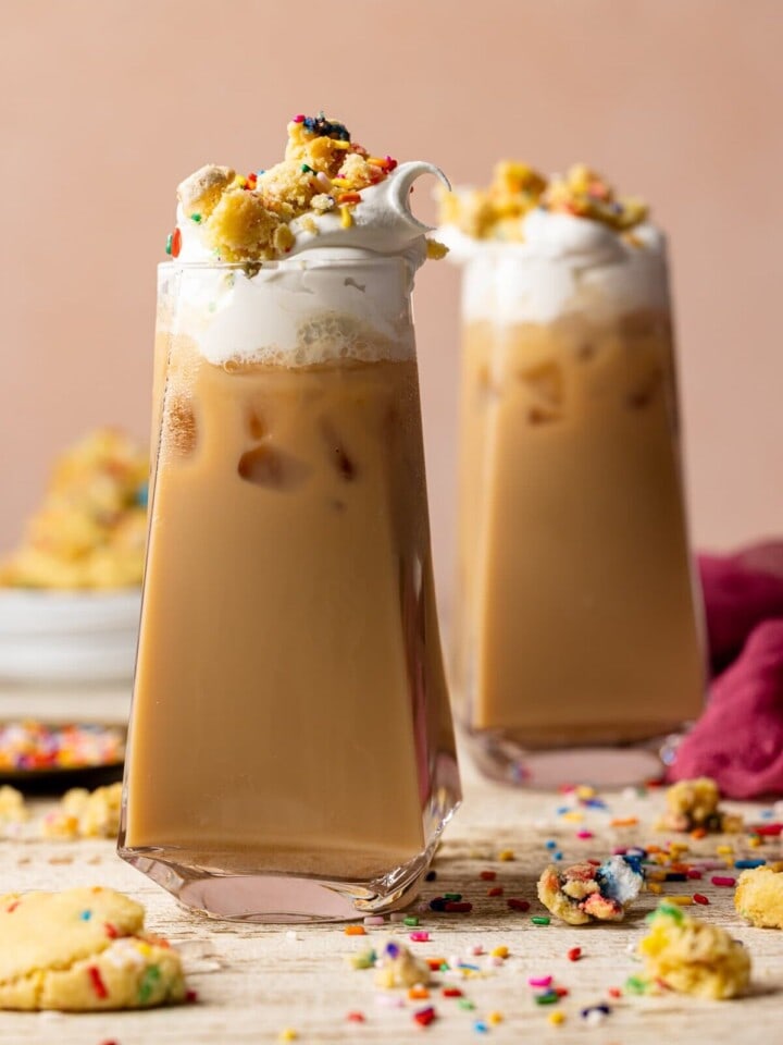 Two glasses of Starbucks Copycat Iced Sugar Cookie Latte