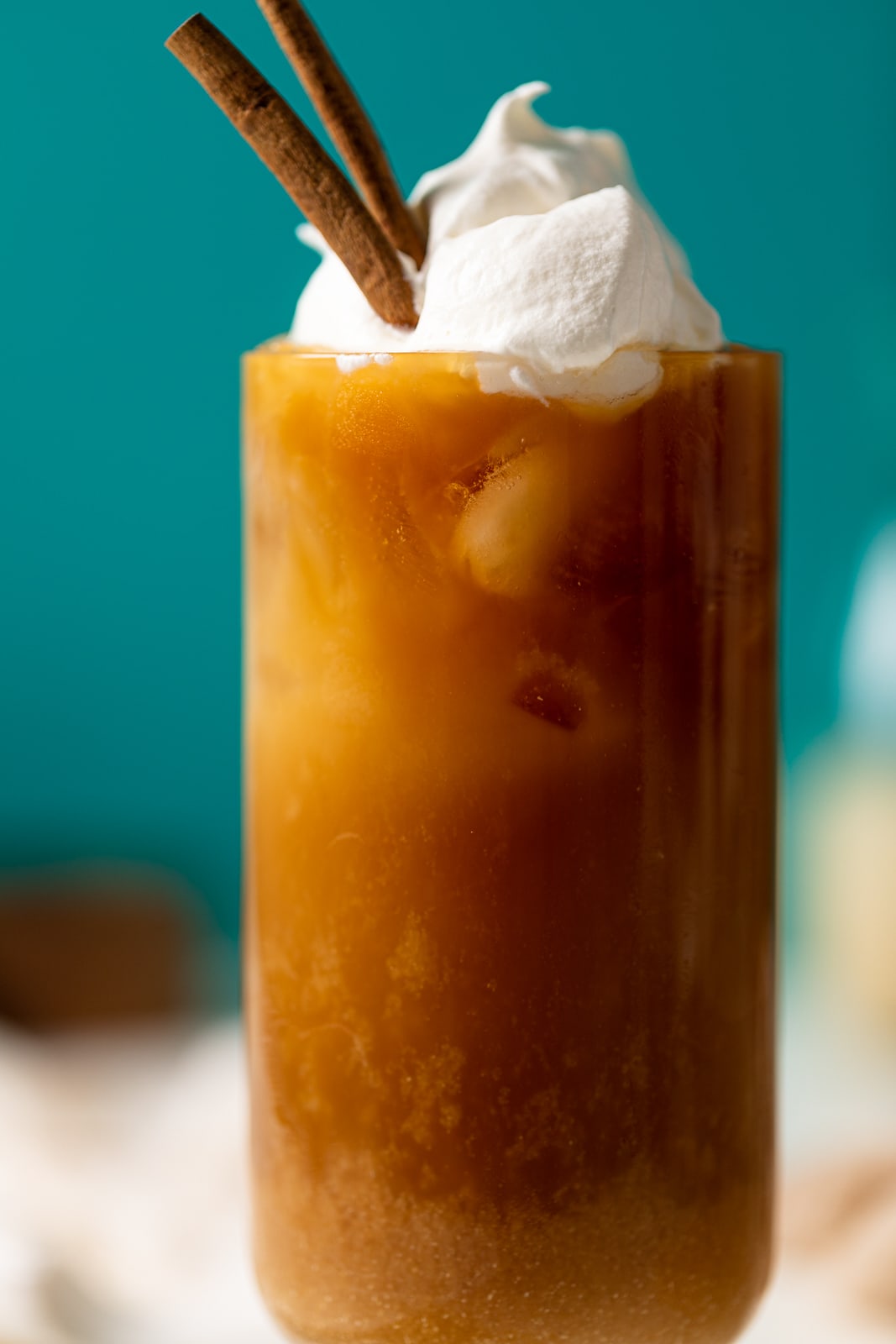 Closeup of an Iced Vanilla Latte with Quinoa Milk