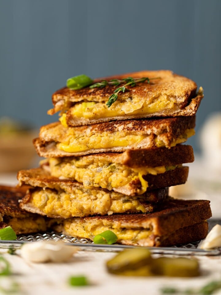 Stack of Vegan Chickpea Tuna Melt Sandwiches