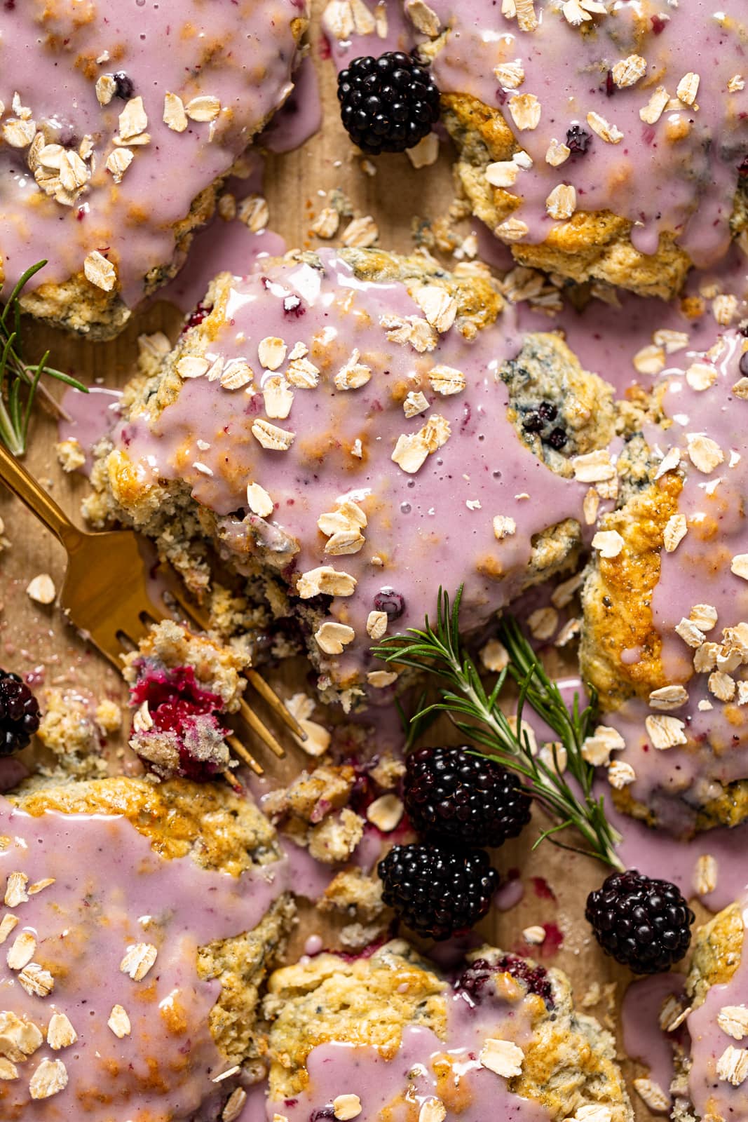 Closeup of Blackberry White Chocolate Oatmeal Scones