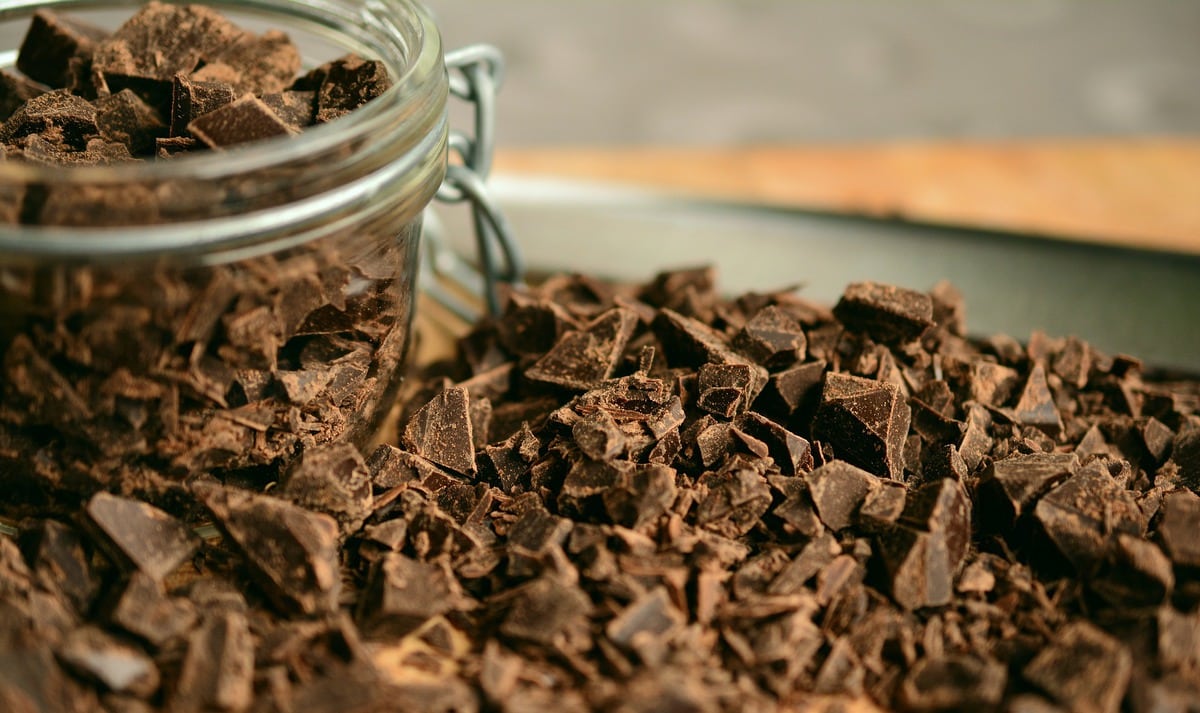 Closeup of a pile of broken chocolate pieces