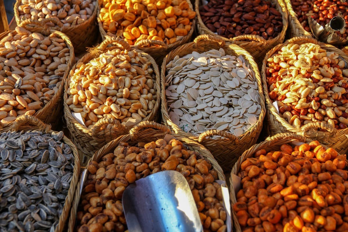 Baskets of nuts and seeds