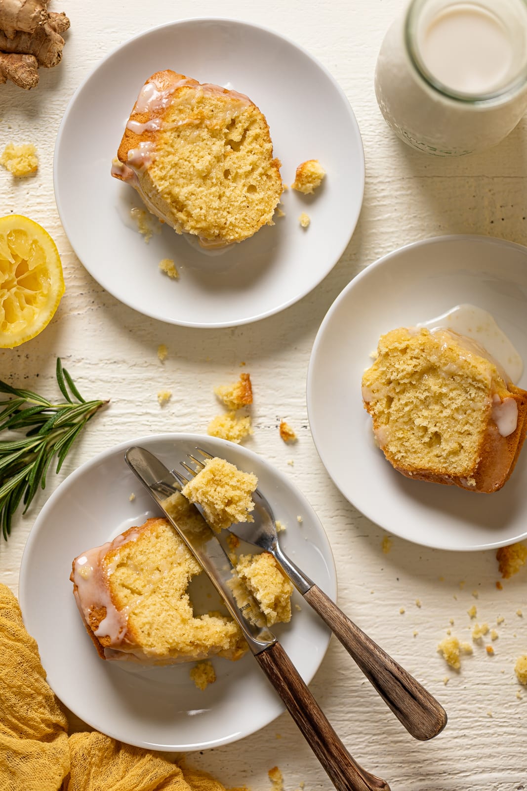 Slices of Lemon Ginger Bundt Cake on small plates