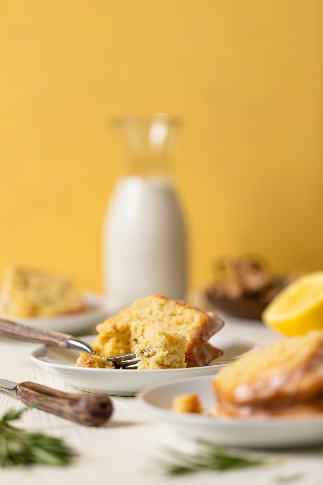 Slice of Lemon Ginger Bundt Cake with a fork