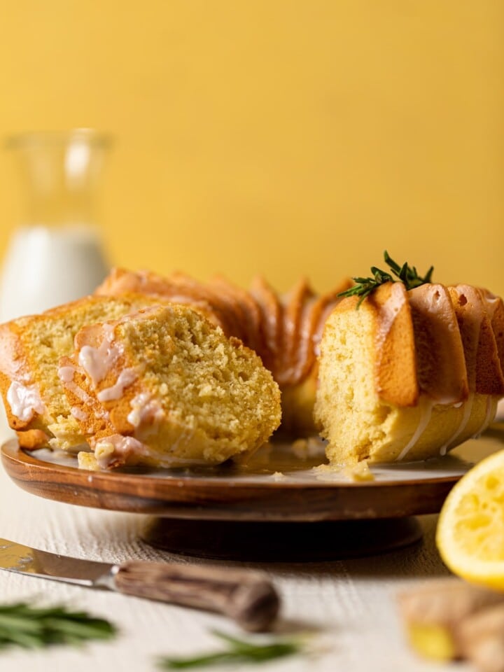 Partially sliced Lemon Ginger Bundt Cake