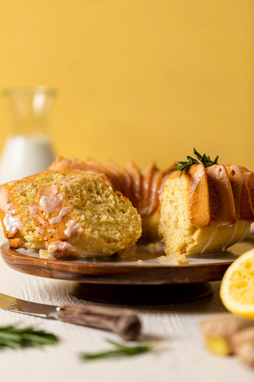 Partially sliced Lemon Ginger Bundt