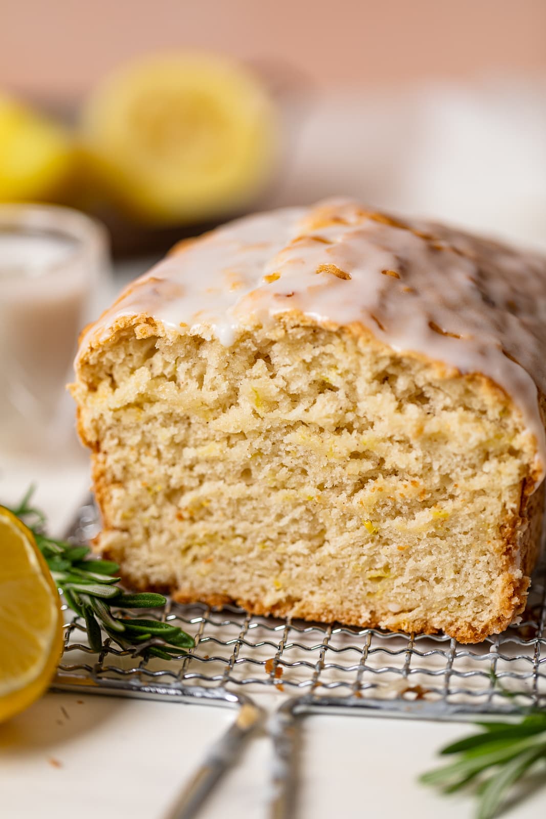 Loaf of Vegan Lemon Zucchini Bread with the end sliced off