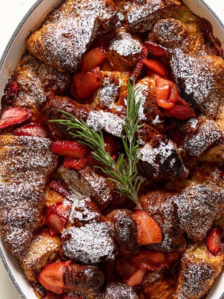 Closeup of Baked Strawberry Croissant French Toast
