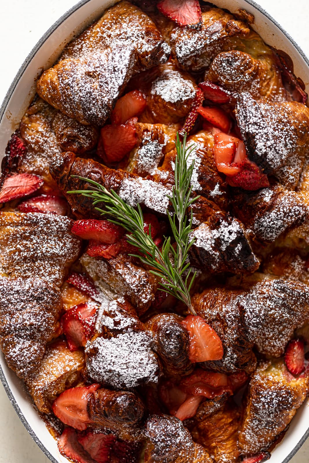 Closeup of Baked Strawberry Croissant French Toast