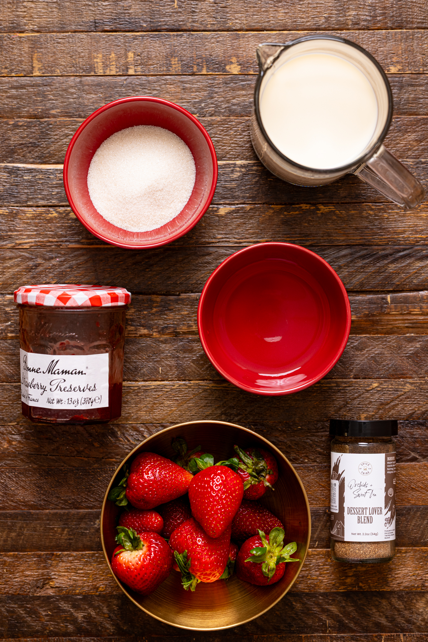 Ingredients on a wooden table.