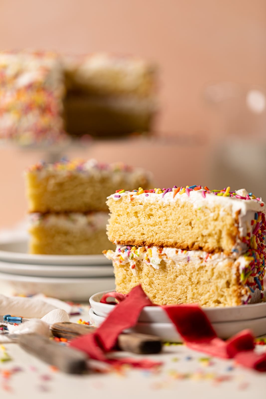 Slices of Vanilla Yogurt Cake with Sprinkles on small plates