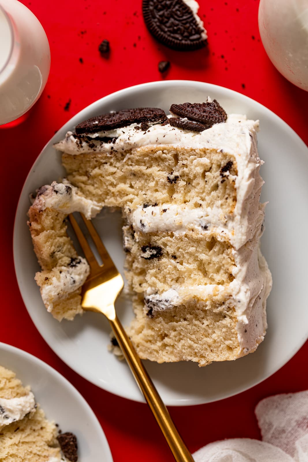 Slice of Vegan Vanilla Oreo Cake with a fork