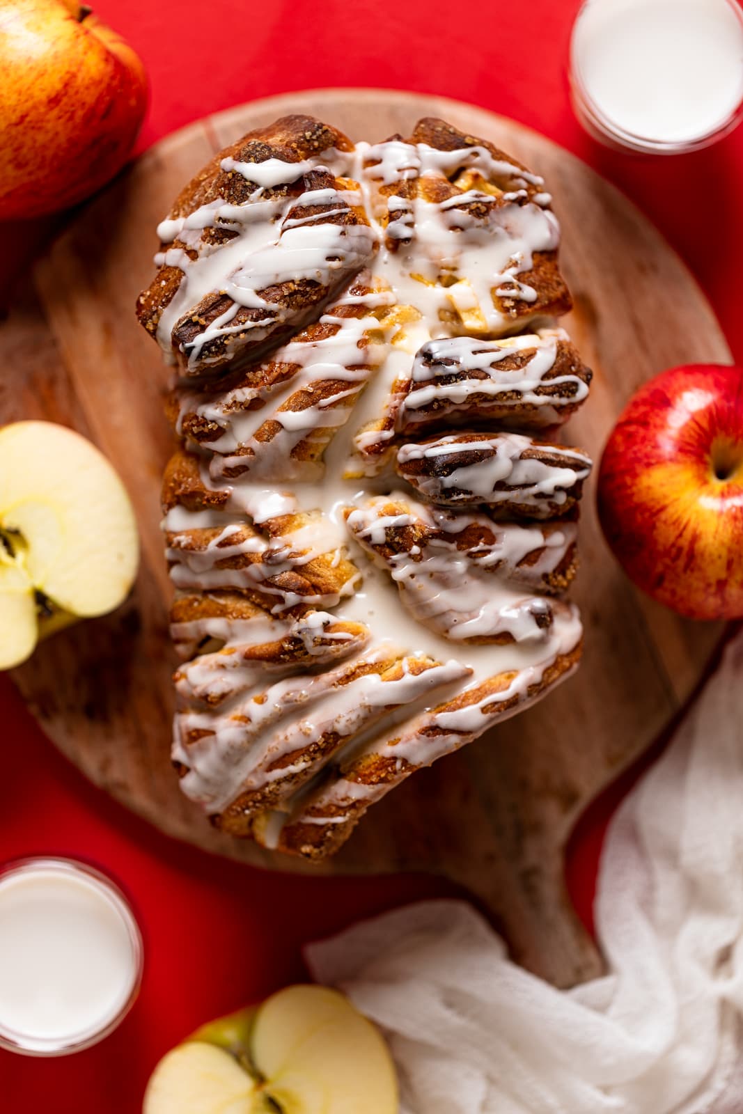 Overhead shot of a loaf of Vegan Apple Cinnamon Pull-Apart Bread