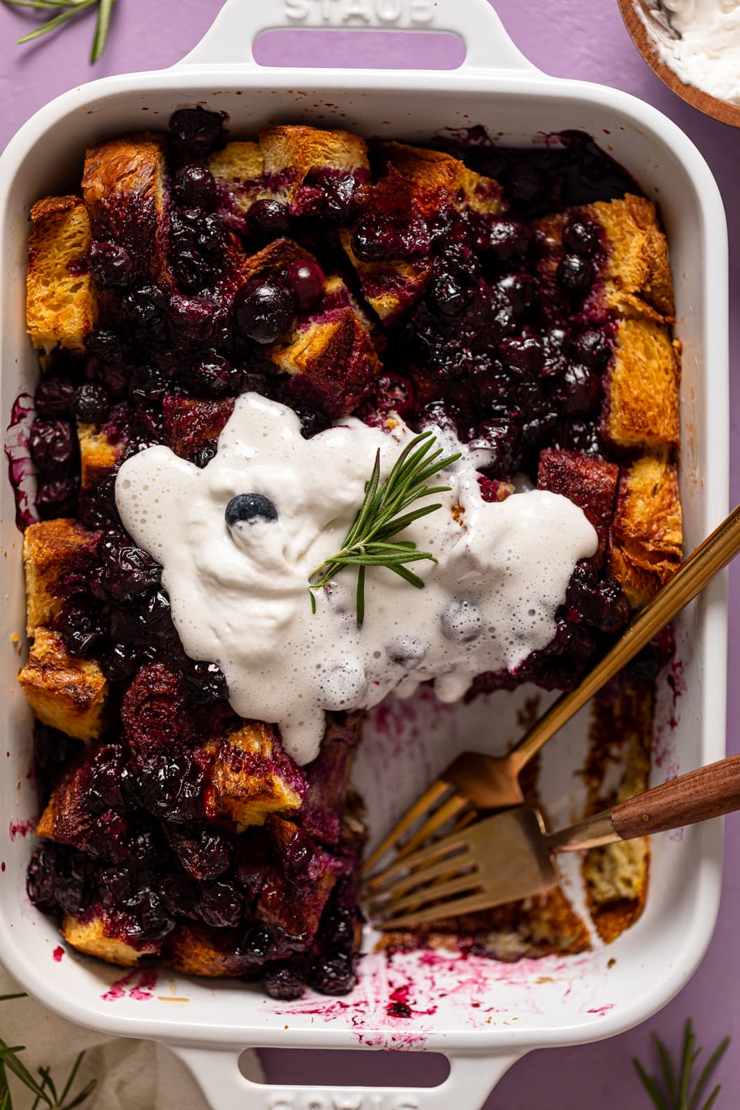 Closeup of Blueberry Pie French Toast Casserole