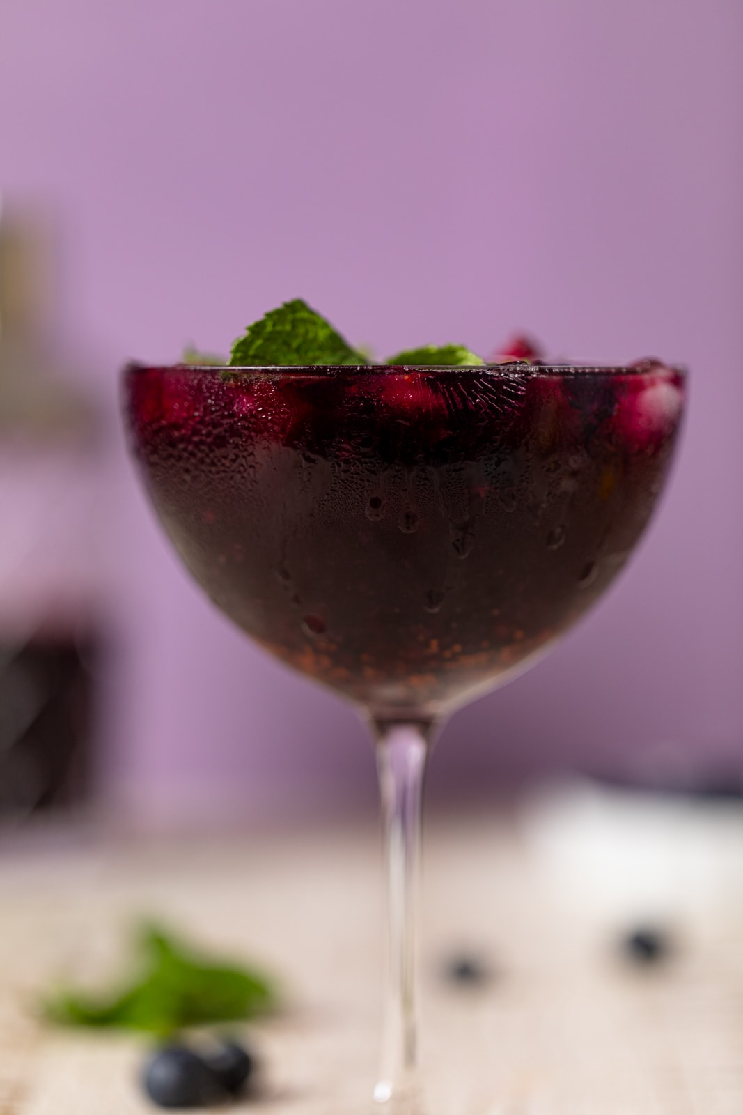 Closeup of a Blueberry Lavender Chamomile Mocktail