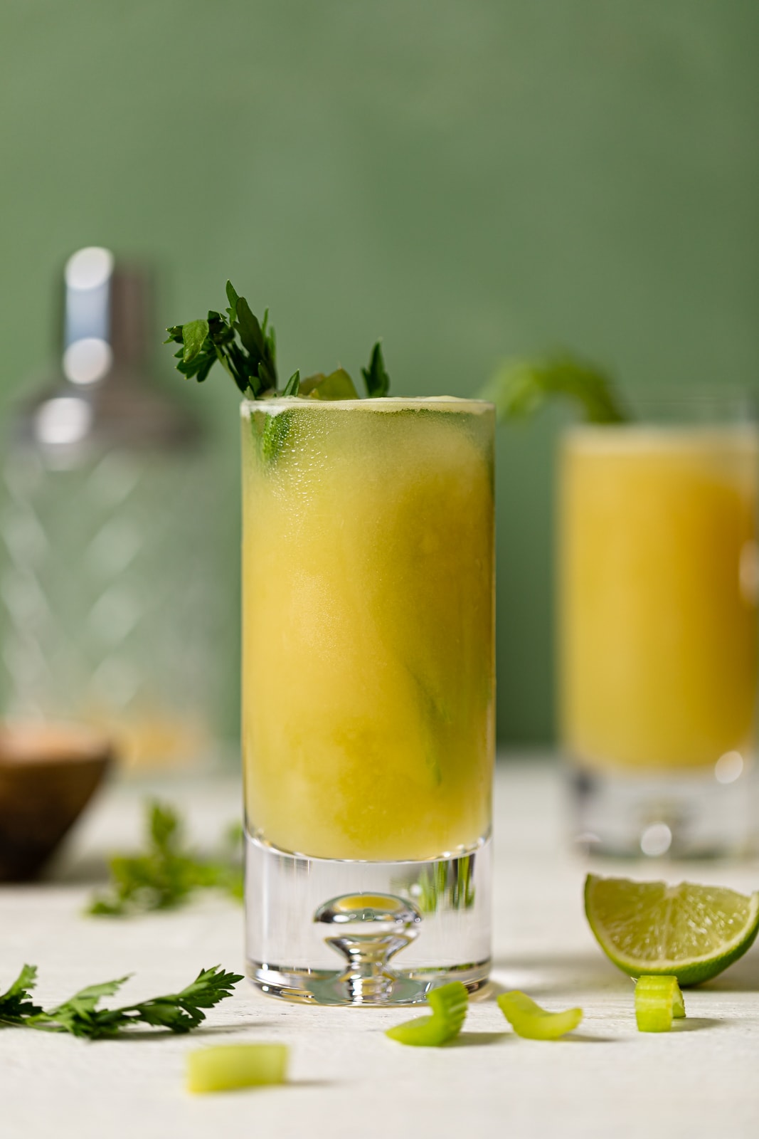 Two glasses of the Celery Pineapple Detox beverage