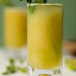 Closeup of a glass of Celery Pineapple Detox Mocktail