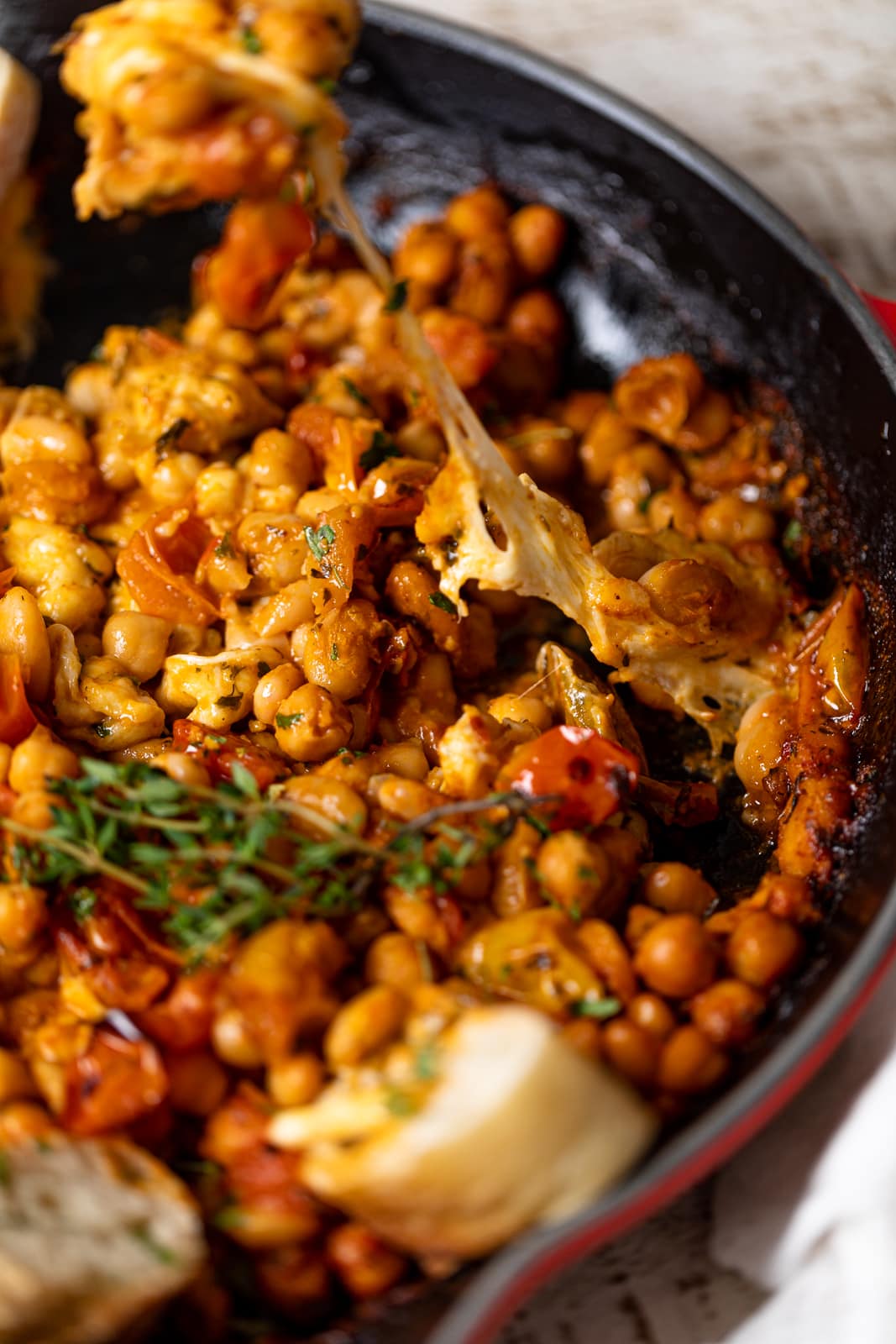 Closeup of Saucy Baked Chickpea and White Beans