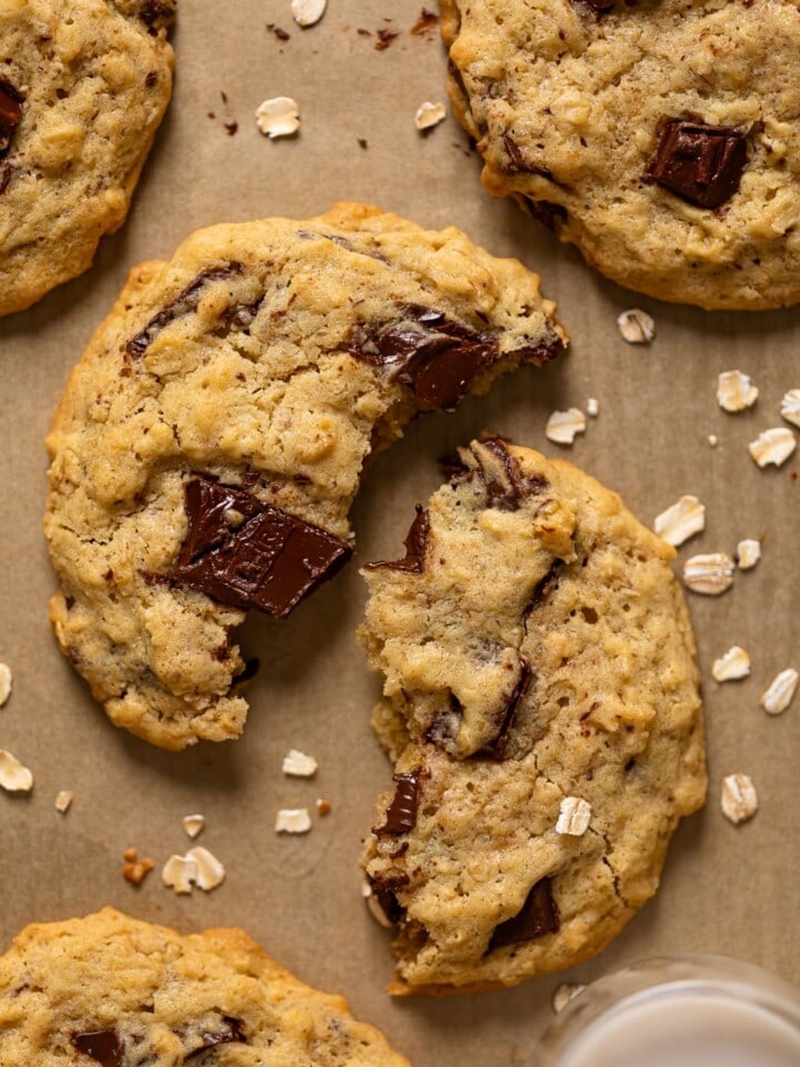 Closeup of a Bakery-Style Oatmeal Chocolate Chip Cookie