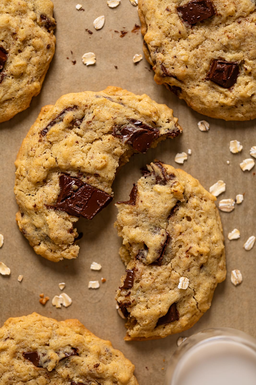 Closeup of a Bakery-Style Oatmeal Chocolate Chip Cookie