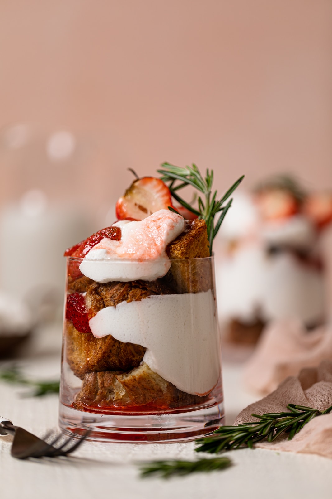 Glass of Dairy-Free Strawberry French Toast Trifle