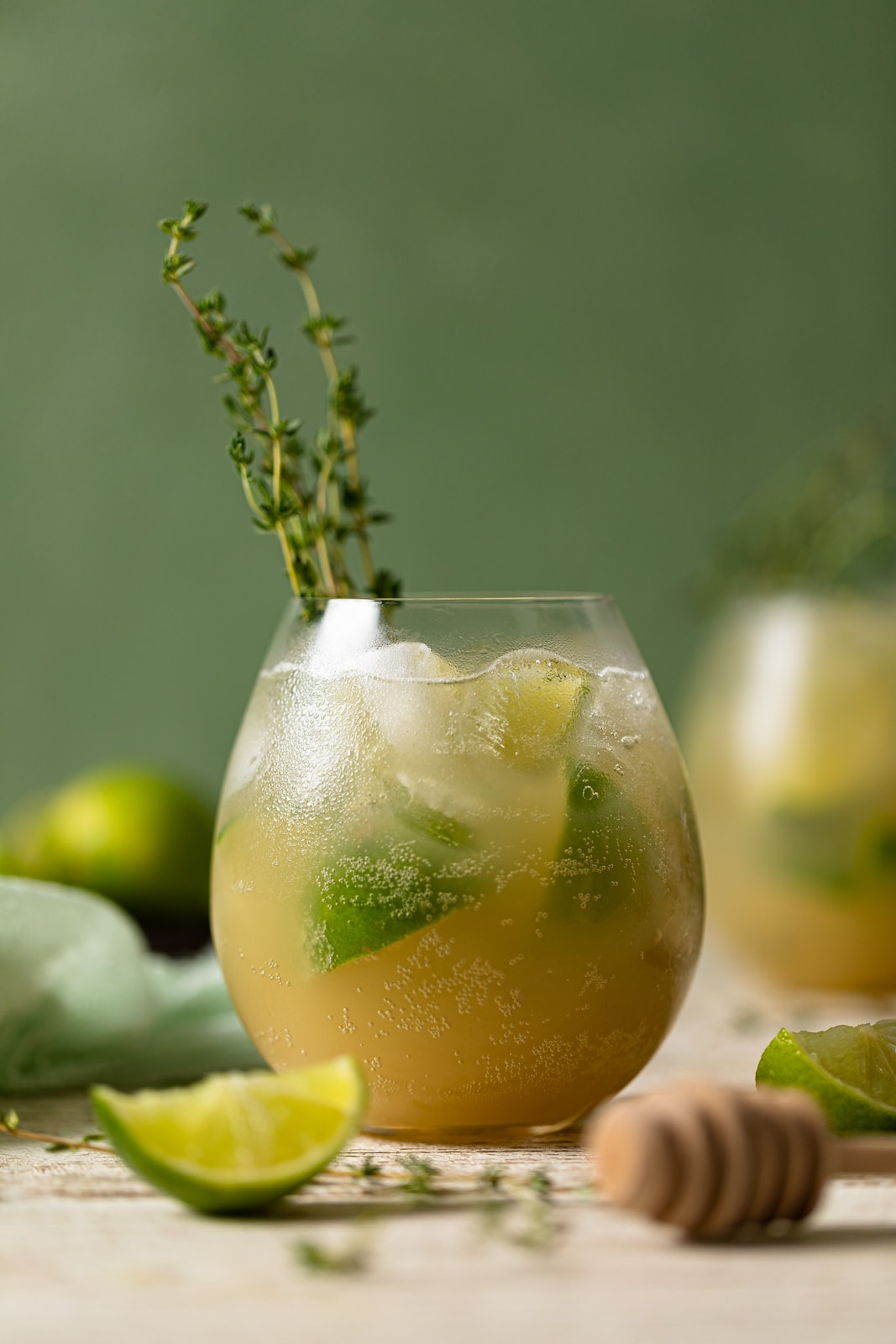 Glass of Simple Lime Rickey Mocktail with thyme