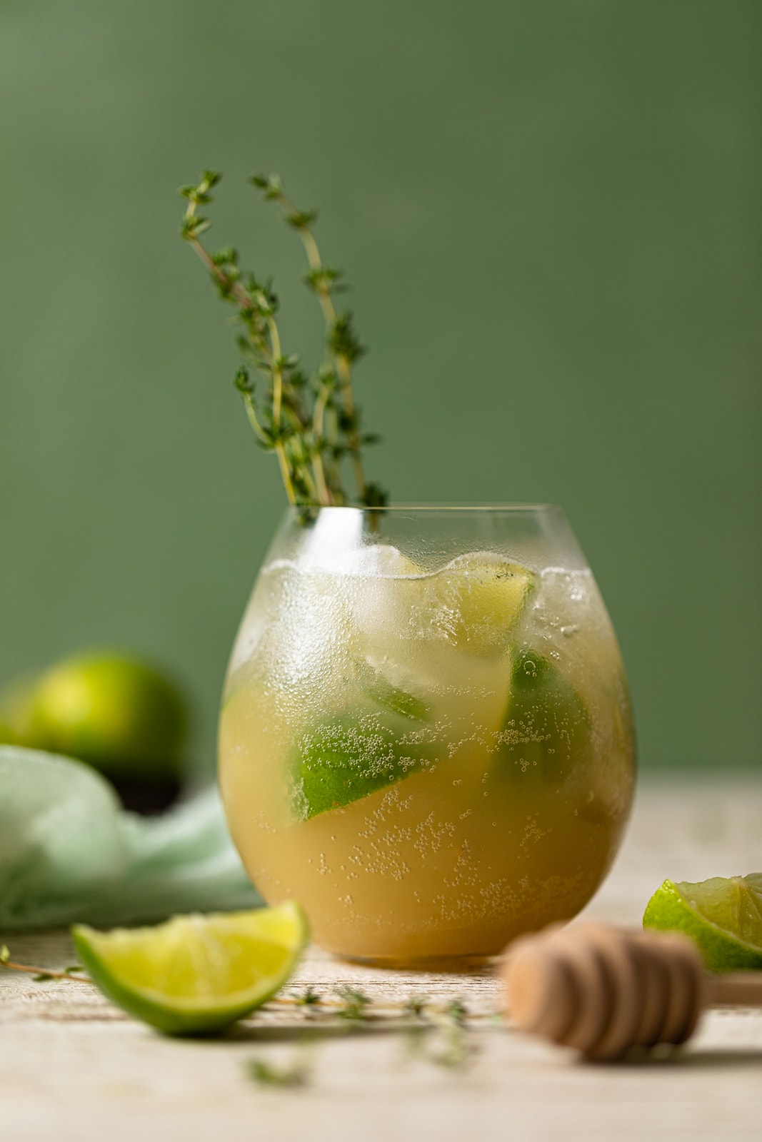 Glass of Simple Lime Rickey Mocktail with thyme