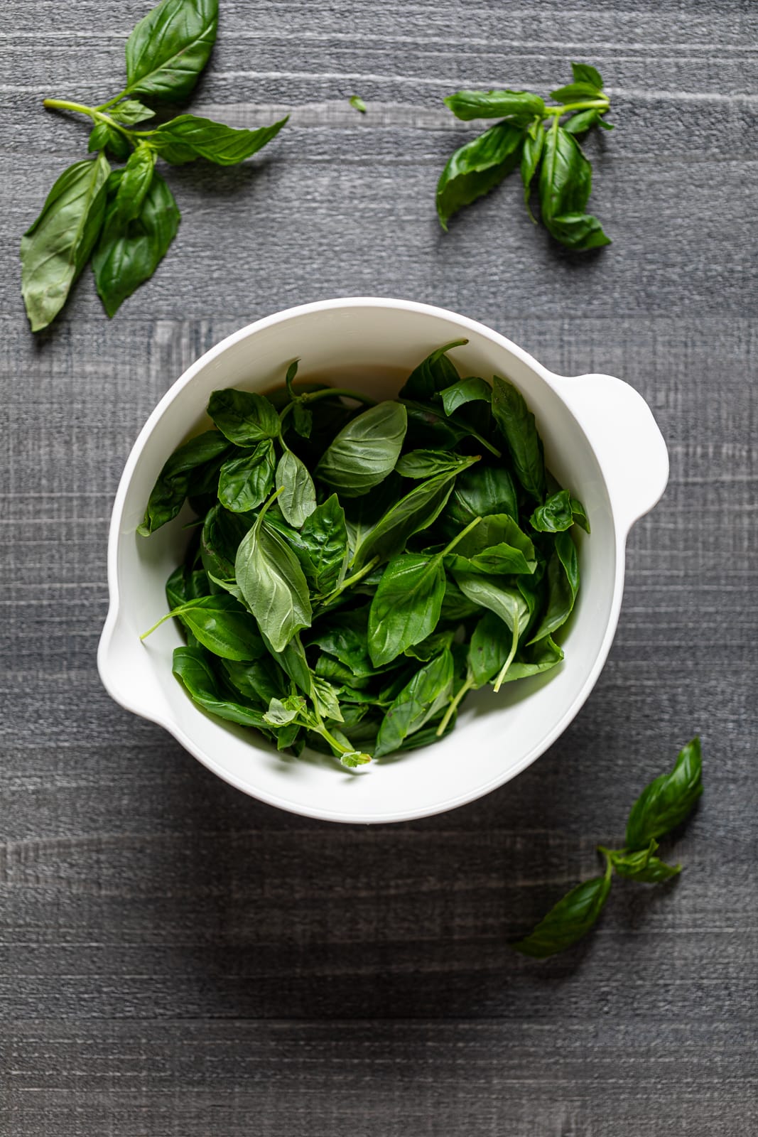 Bowl of basil leaves