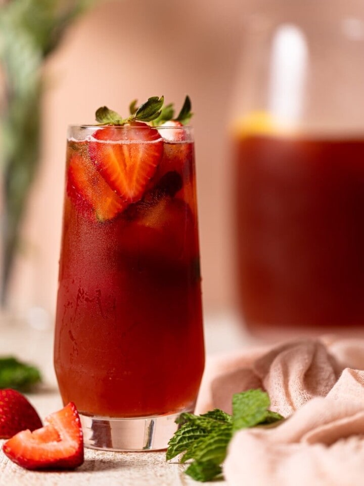 Tall glass of Southern Strawberry Iced Sweet Tea