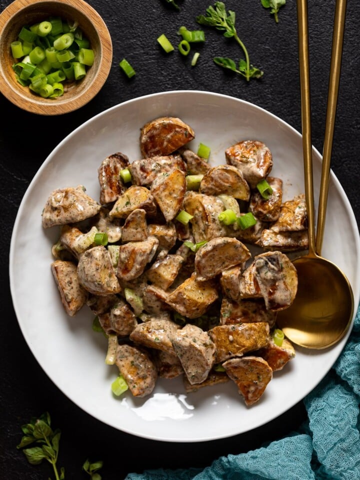 Plate of Vegan Roasted Potato Salad