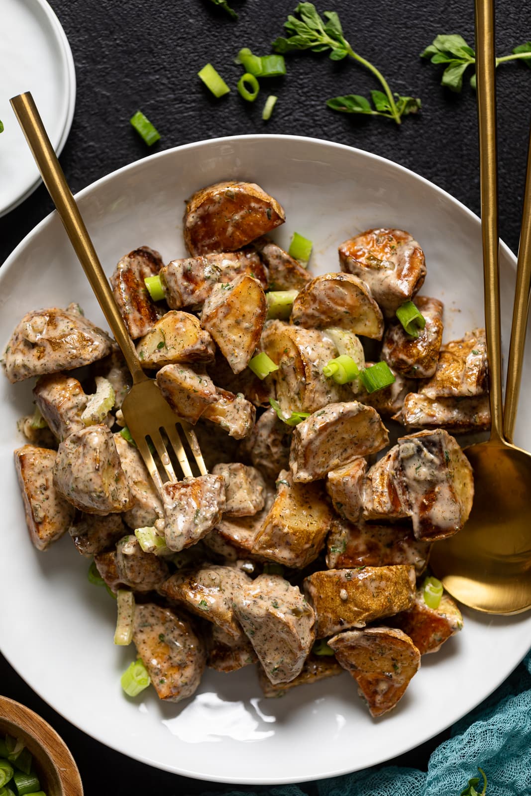 Closeup of Vegan Roasted Potato Salad 