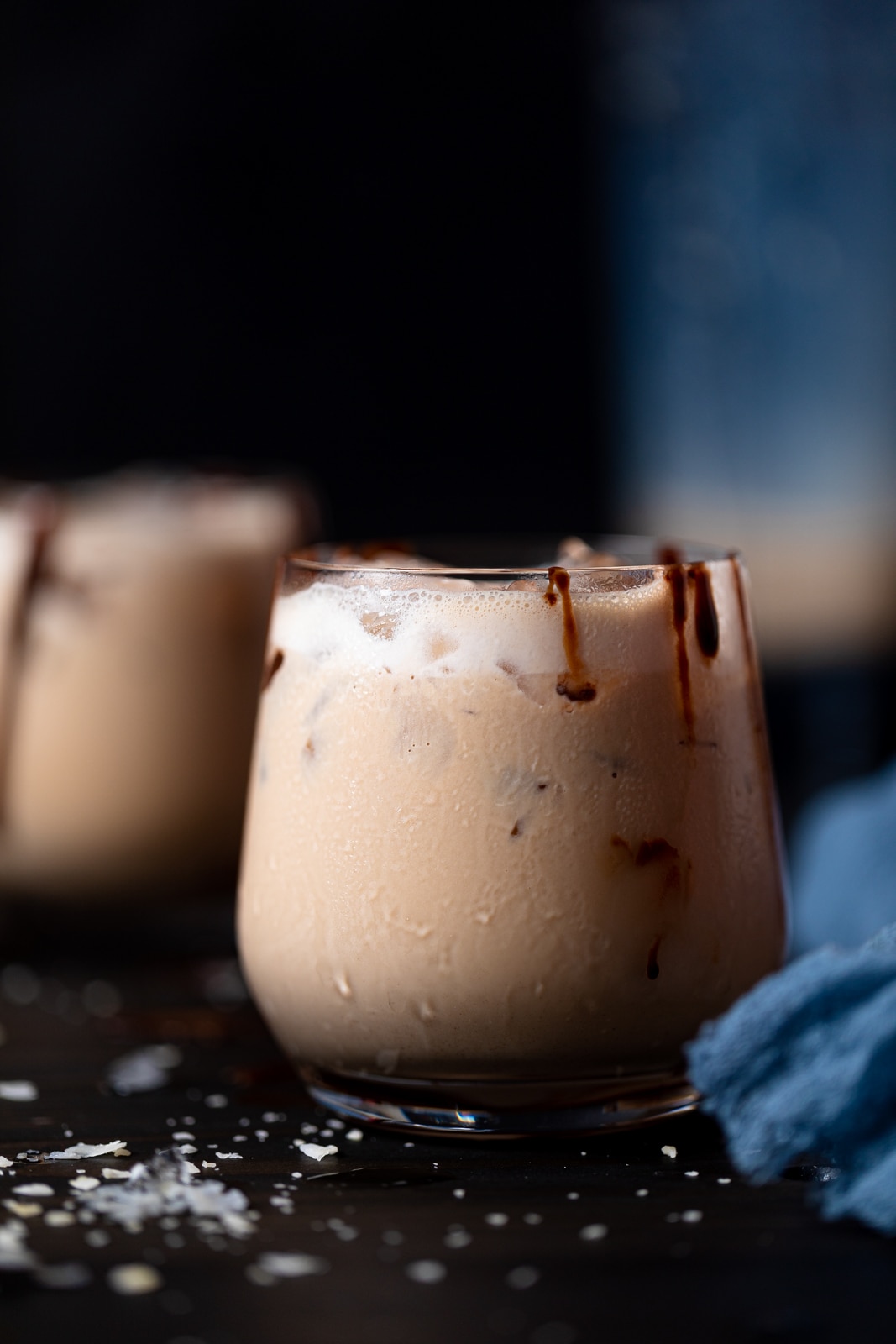 Closeup of a glass of alcohol-free Jamaican Rum Cream