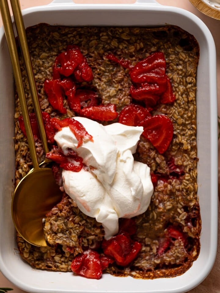 Pan of Strawberry Shortcake Baked Oats