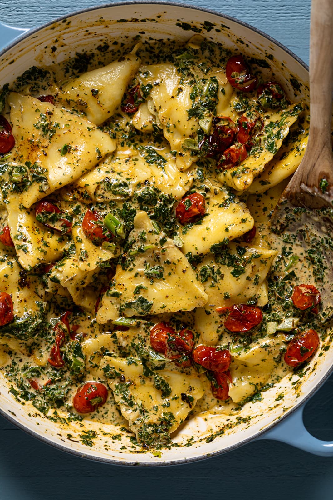 Closeup of Creamy Tuscan Ravioli