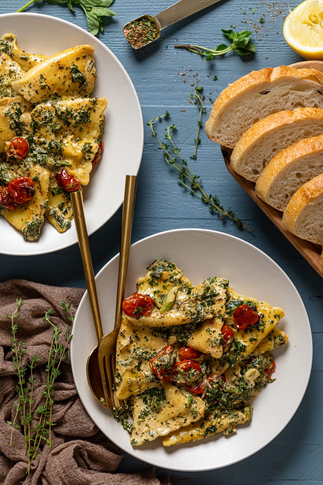 Two plates of Creamy Tuscan Ravioli