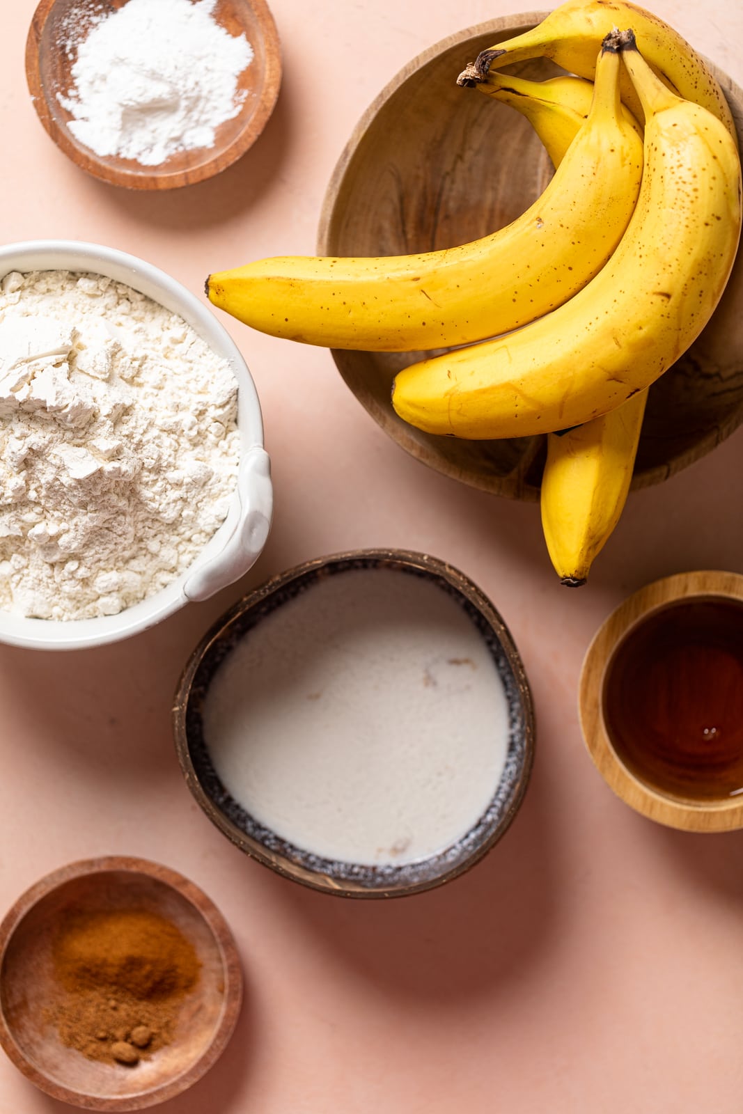 Ingredients for Banana Bread including bananas, flour, and cinnamon