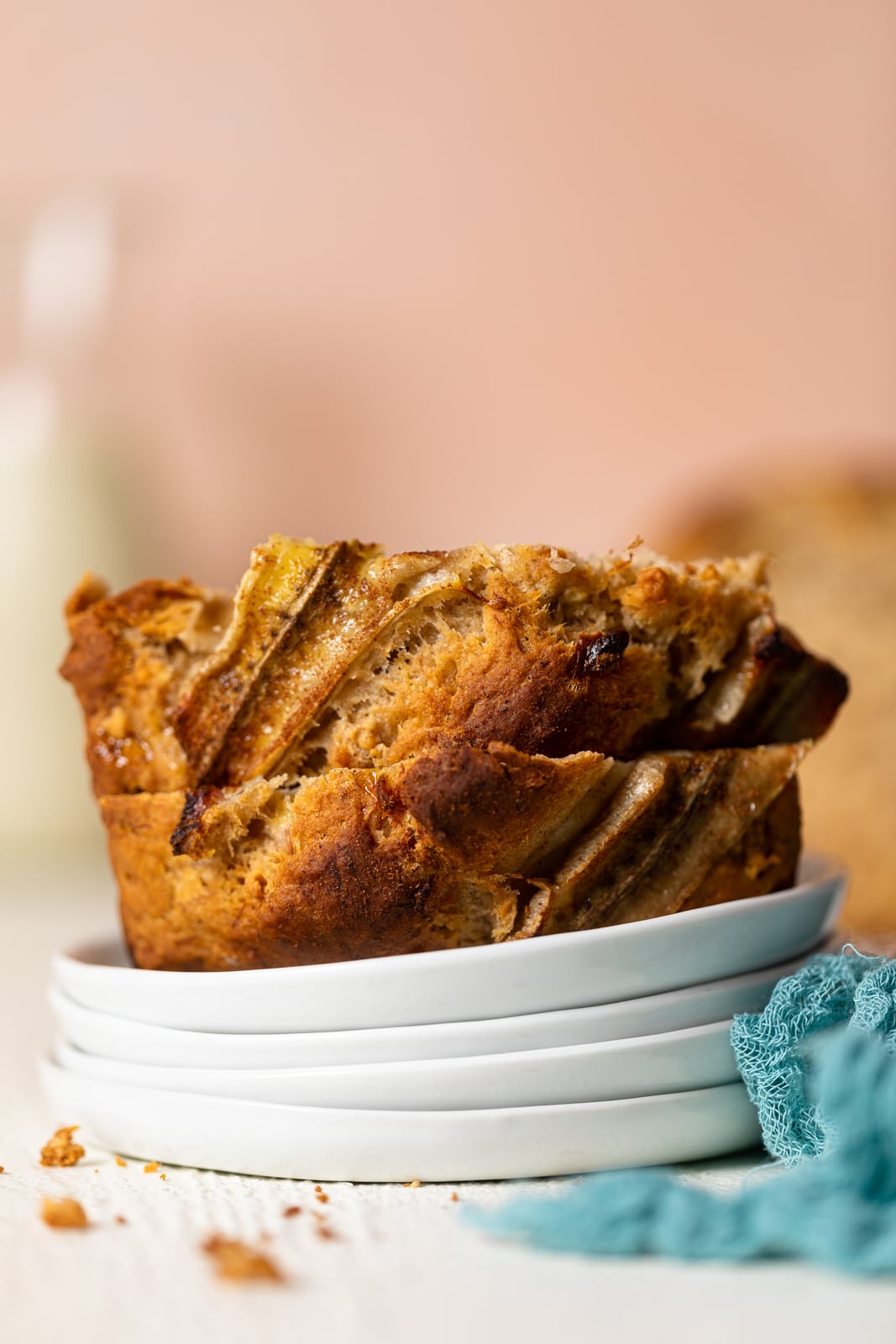 Two slices of Banana Bread on a stack of plates